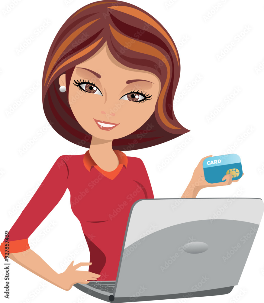 woman computer credit card shopping online internet isolated vector woman computer credit card shopping online internet isolated vector