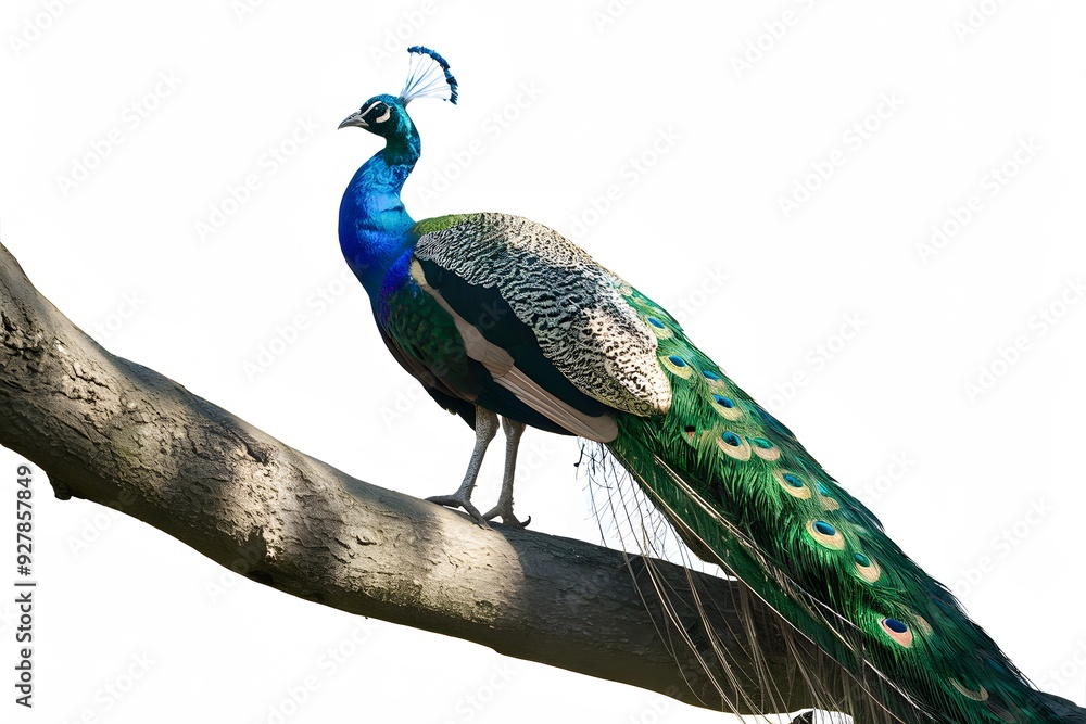 Congo Peafowl Bird Perched on a Branch with White Background, Realistic Photo, Wallpaper, Cover and Screen for Smartphone, Cell Phone, Computer, Laptop Congo Peafowl Bird Perched on a Branch with White Background, Realistic Photo, Wallpaper, Cover and Screen for Smartphone, Cell Phone, Computer, Laptop