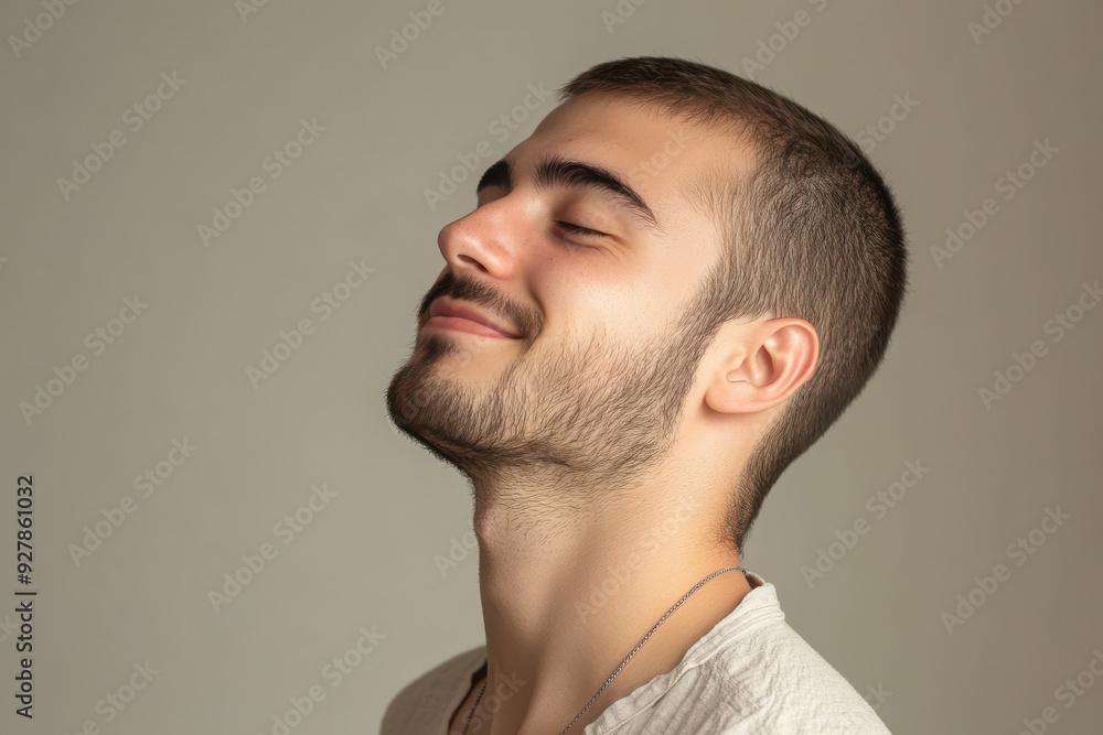 Obraz premium A close up of a man's face with his eyes closed