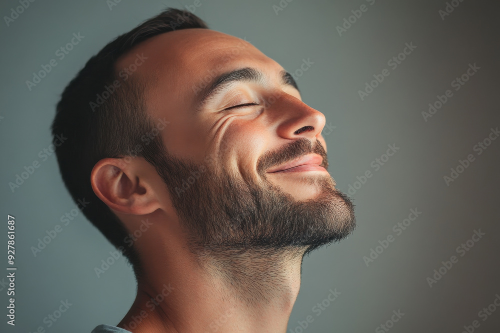 Obraz premium A close up of a man's face with his eyes closed