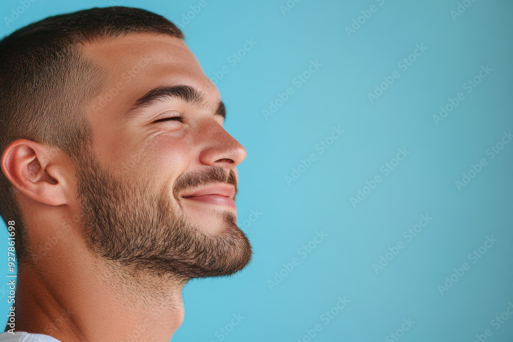 A close up of a man's face with his eyes closed A close up of a man's face with his eyes closed