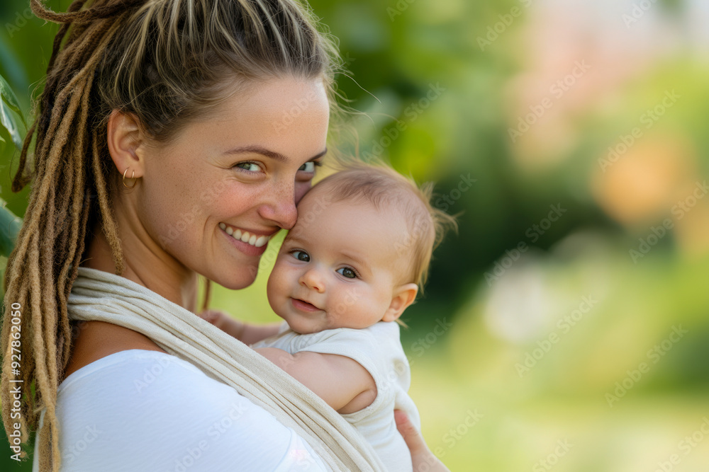 Smiling Mother Holding Baby Outdoors Smiling Mother Holding Baby Outdoors