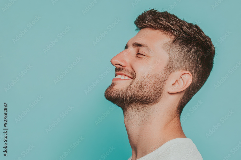 Obraz premium A close up of a man's face with his eyes closed