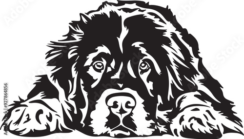 Newfoundland Dog Lying Down Stylized Vector