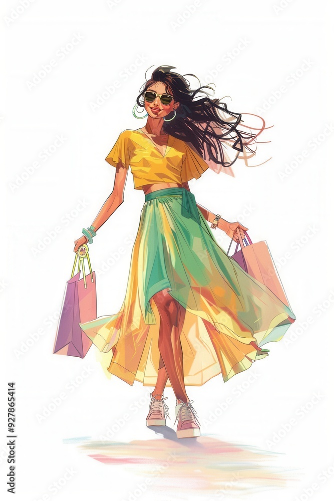 Hand sketching drawing painting of a beautiful shopping female Hand sketching drawing painting of a beautiful shopping female