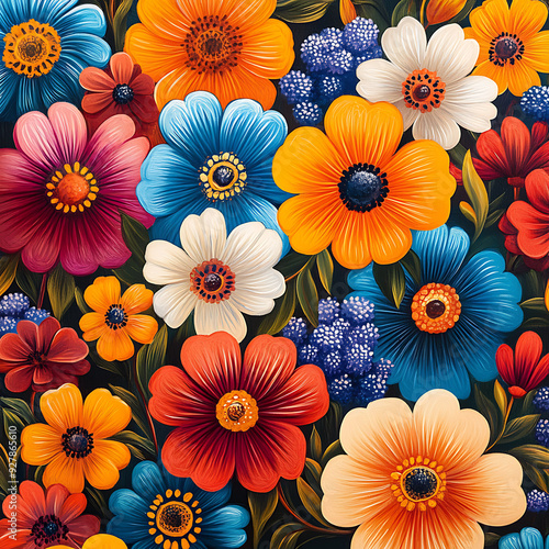 Wallpaper Mural A vibrant floral pattern of Hispanic flowers perfectly representing Hispanic heritage month vibe. Torontodigital.ca