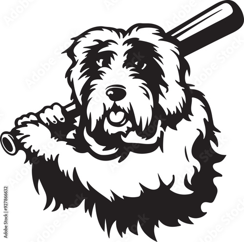 Old English Sheepdog Baseball Bat Stylized Vector