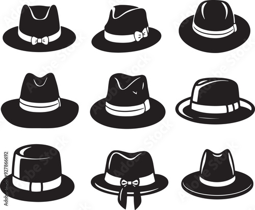 Old Style Hats Silhouette Vector Set
