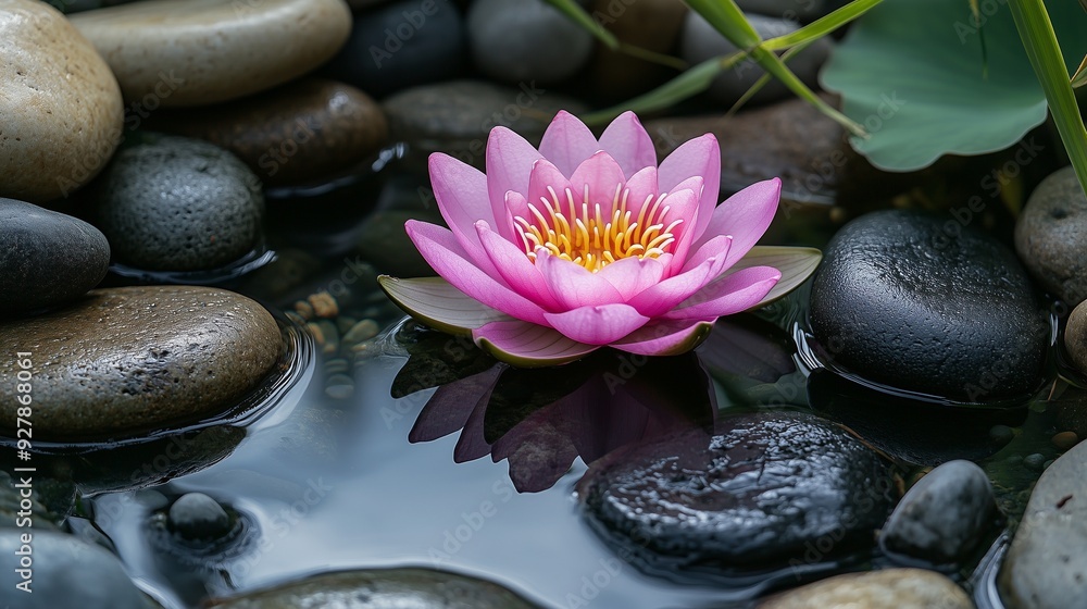 Fototapeta premium Zen-Inspired Pink Lotus in Tranquil Waters