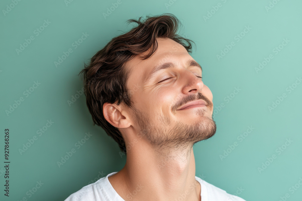 Obraz premium A close up of a man's face with his eyes closed