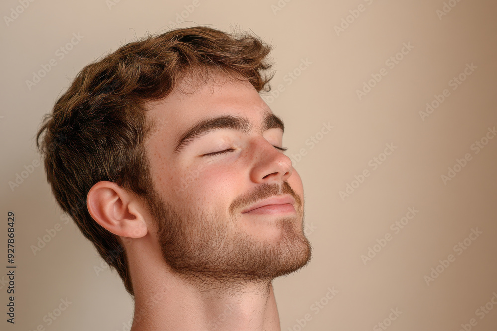 Fototapeta premium A close up of a man's face with his eyes closed