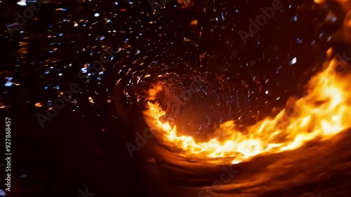 a circular tunnel in vivid flames.