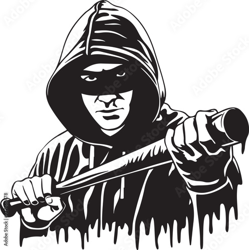 Person Riot with Baseball Bat Stylized Vector Illustration