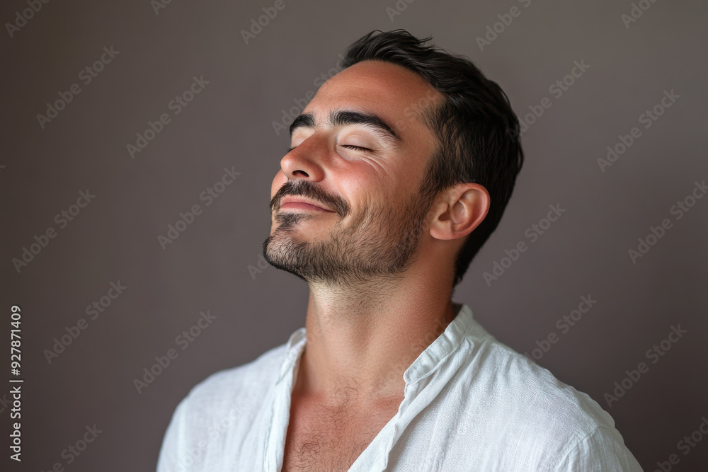 A close up of a man's face with his eyes closed A close up of a man's face with his eyes closed