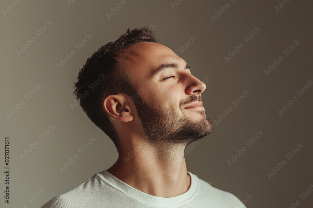 A close up of a man's face with his eyes closed A close up of a man's face with his eyes closed