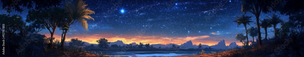 anime-style Starry Night Over an Enchanted Oasis: A Magical Desert Haven for Tales of Survival and Adventure in a Fantasy Landscape,Anime-Style,illustration,Picture BooksFor Poster,Novel,UI,WEB,Game,D anime-style Starry Night Over an Enchanted Oasis: A Magical Desert Haven for Tales of Survival and Adventure in a Fantasy Landscape,Anime-Style,illustration,Picture BooksFor Poster,Novel,UI,WEB,Game,D