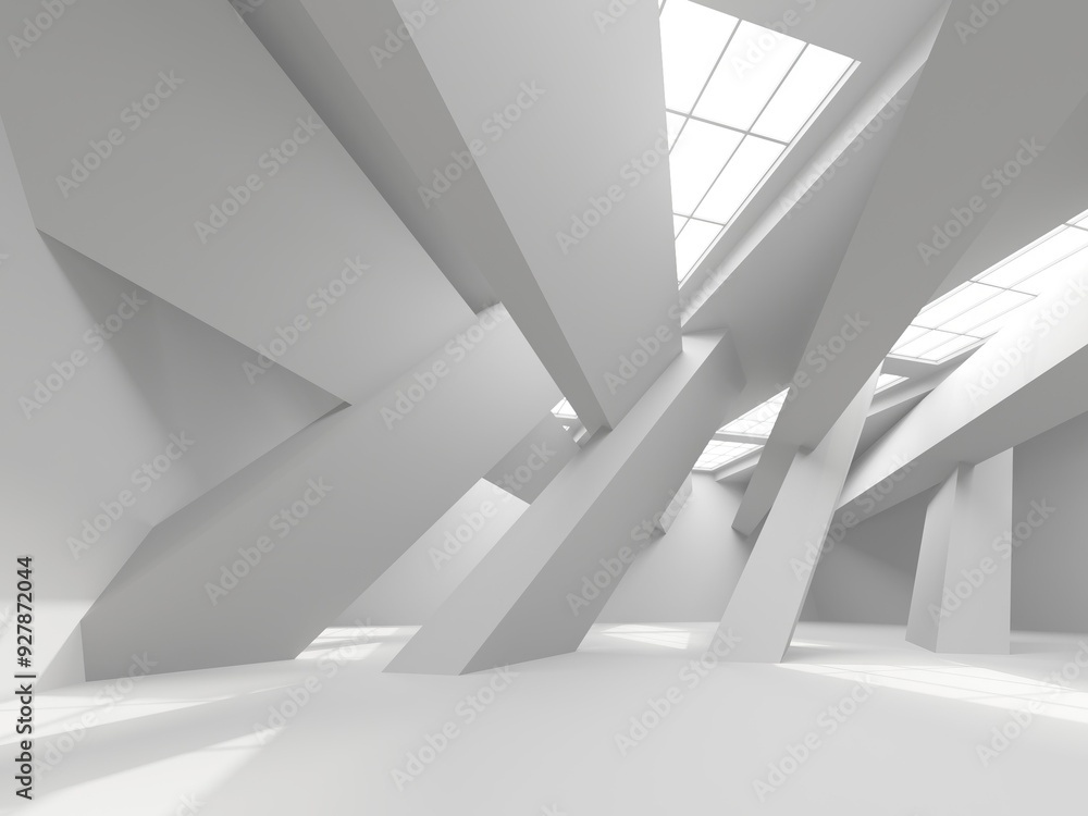 Fototapeta premium Minimalistic room space. White clean empty architecture interior