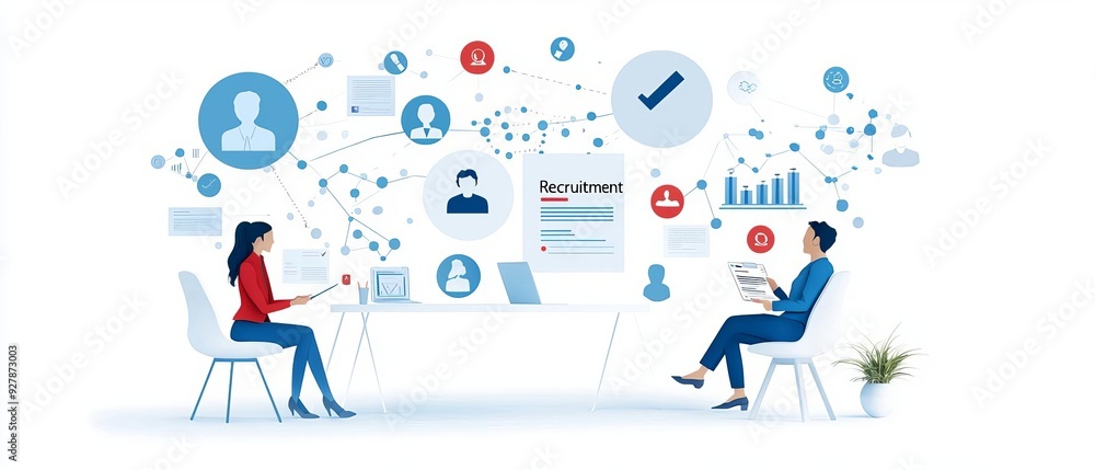 A team of administrators reviewing resumes and discussing candidate abilities during a recruitment meeting in a bright conference room A team of administrators reviewing resumes and discussing candidate abilities during a recruitment meeting in a bright conference room