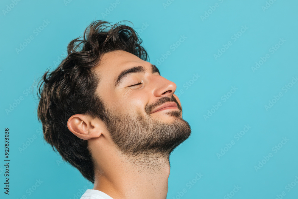 Obraz premium A close up of a man's face with his eyes closed