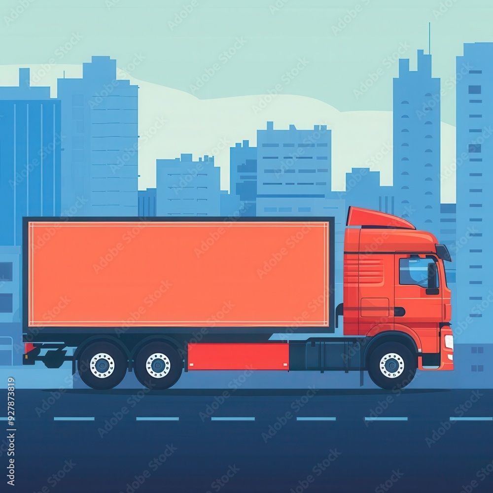 Truck driving through city, logistics, flat design illustration Truck driving through city, logistics, flat design illustration