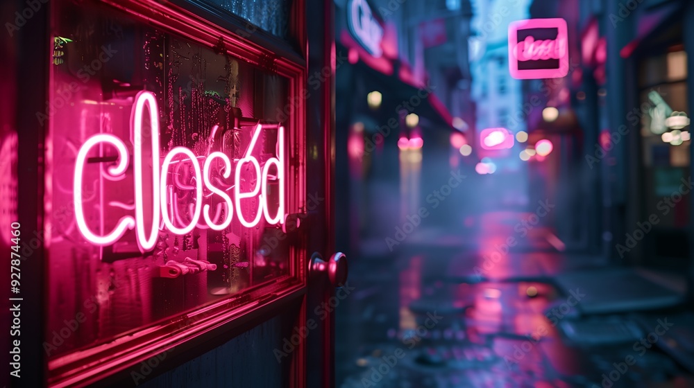 a neon sign that reads closed on a building on a city street at night time a neon sign that reads closed on a building on a city street at night time