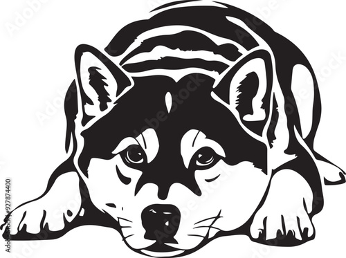 Shiba Inu Dog Lying Down Stylized Vector Illustration
