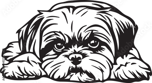 Fényképezés Shih Tzu Lying Down Stylized Vector Illustration
