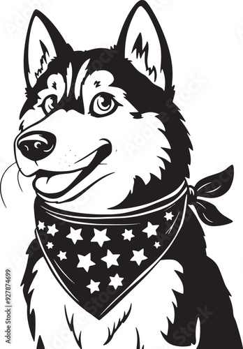 Siberian Husky with Neck Bandana Stylized Vector Illustration