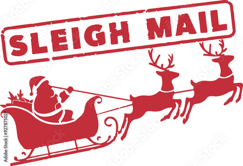 Sleigh Mail Christmas Rubber Stamp Vector Set