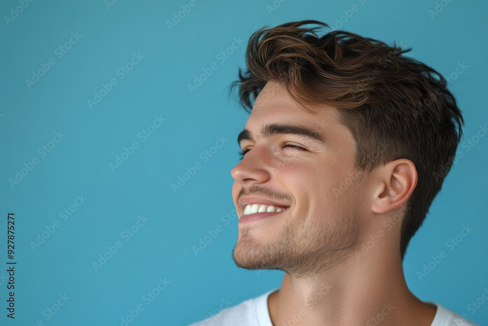 Fototapeta premium A close up of a man's face with his eyes closed