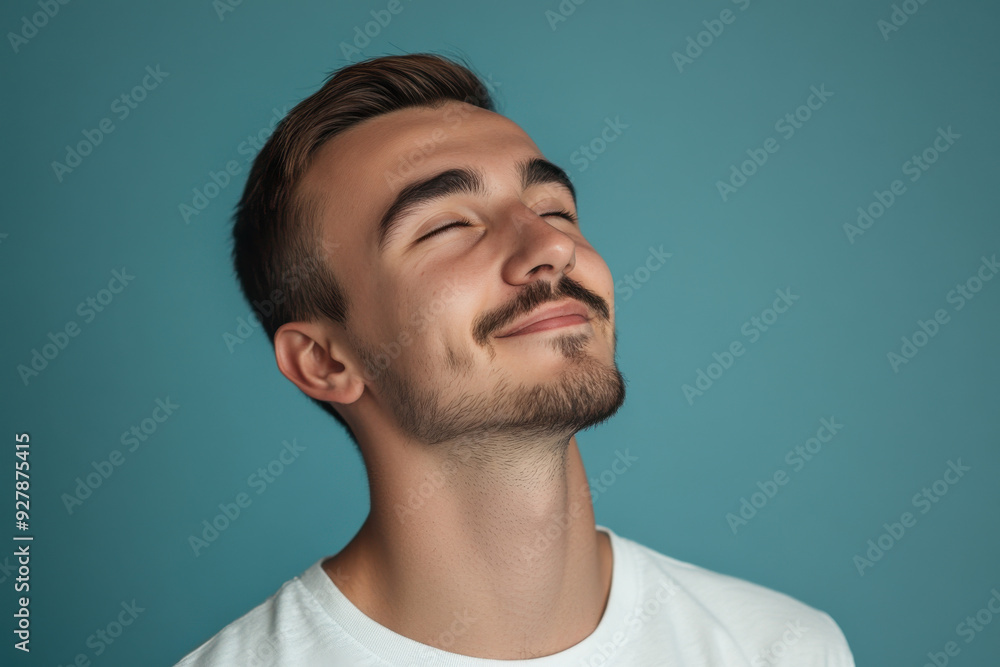 Obraz premium A close up of a man's face with his eyes closed