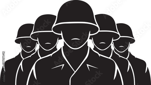 Soldiers Close Up Silhouette Vector Illustration