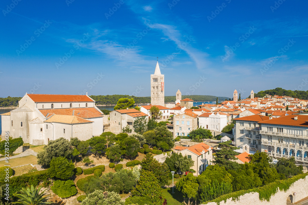 Aerial view of old town of Rab on the Island of Rab, Croatia