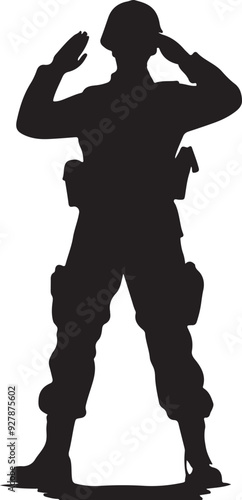 a army soilder stand with salute vector silhouette isolated white background 