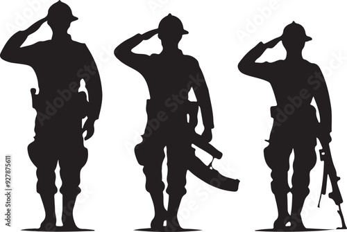 a army soilder stand with salute vector silhouette isolated white background 