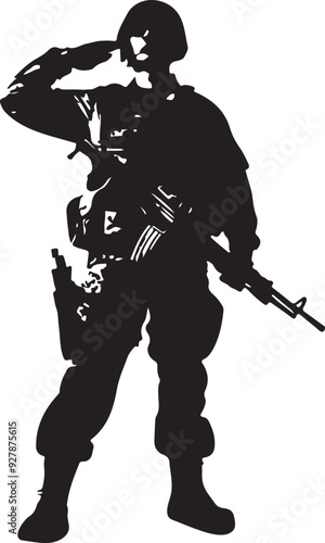 a army soilder stand with salute vector silhouette isolated white background 