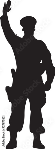 a army soilder stand with salute vector silhouette isolated white background 