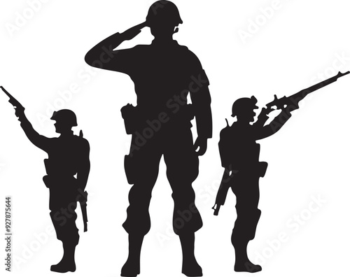 a army soilder stand with salute vector silhouette isolated white background 