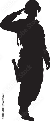 a army soilder stand with salute vector silhouette isolated white background 
