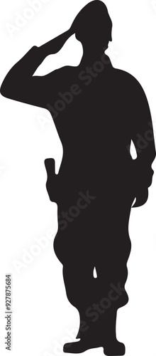 a army soilder stand with salute vector silhouette isolated white background 
