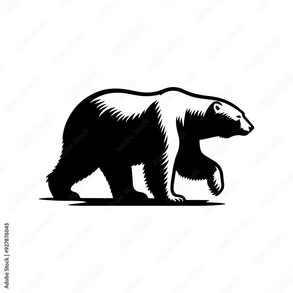 Fototapeta premium Polar bear silhouette, vector black color silhouette solid white background 