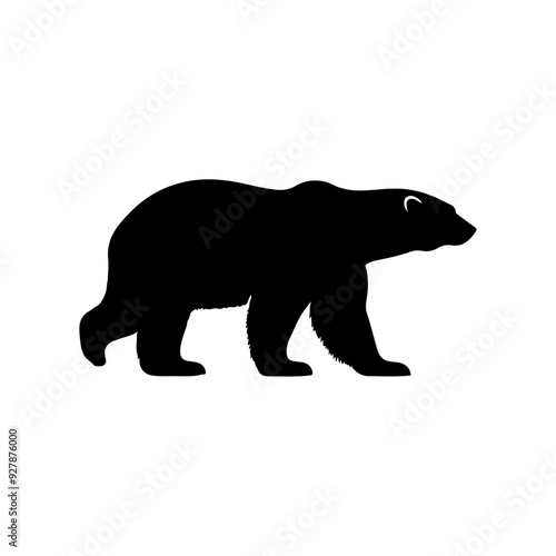 Polar bear silhouette, vector black color silhouette solid white background 