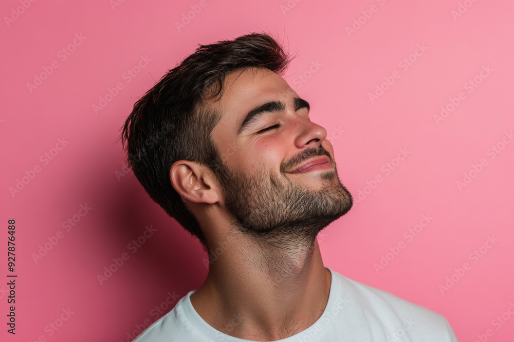 Obraz premium A close up of a man's face with his eyes closed