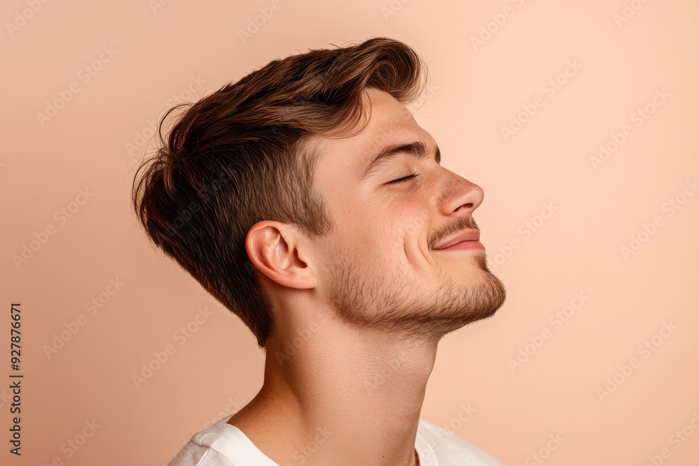 Fototapeta premium A close up of a man's face with his eyes closed