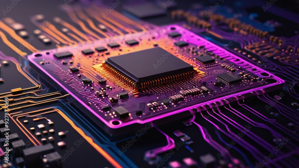 Microchip, circuit board, technology, electronics, cyberpunk, neon, futuristic, digital, processor, computer, semiconductor, silicon, motherboard, CPU, AI, artificial intelligence, data, innovation, h Microchip, circuit board, technology, electronics, cyberpunk, neon, futuristic, digital, processor, computer, semiconductor, silicon, motherboard, CPU, AI, artificial intelligence, data, innovation, h