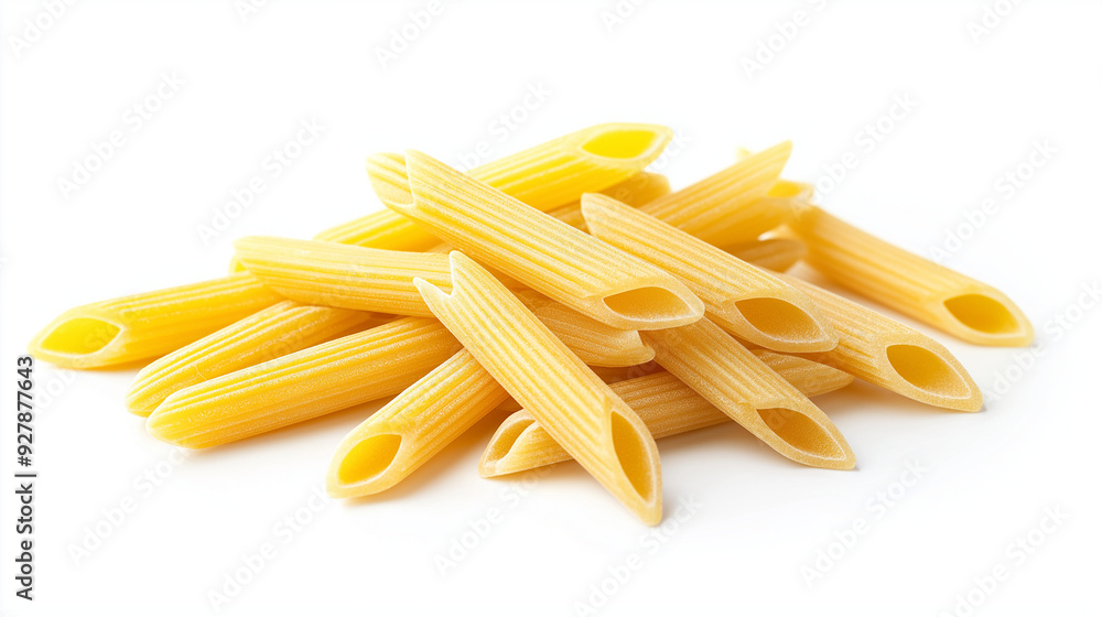 italian penne rigate pasta on white background italian penne rigate pasta on white background