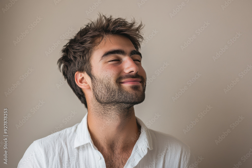 A close up of a man's face with his eyes closed A close up of a man's face with his eyes closed