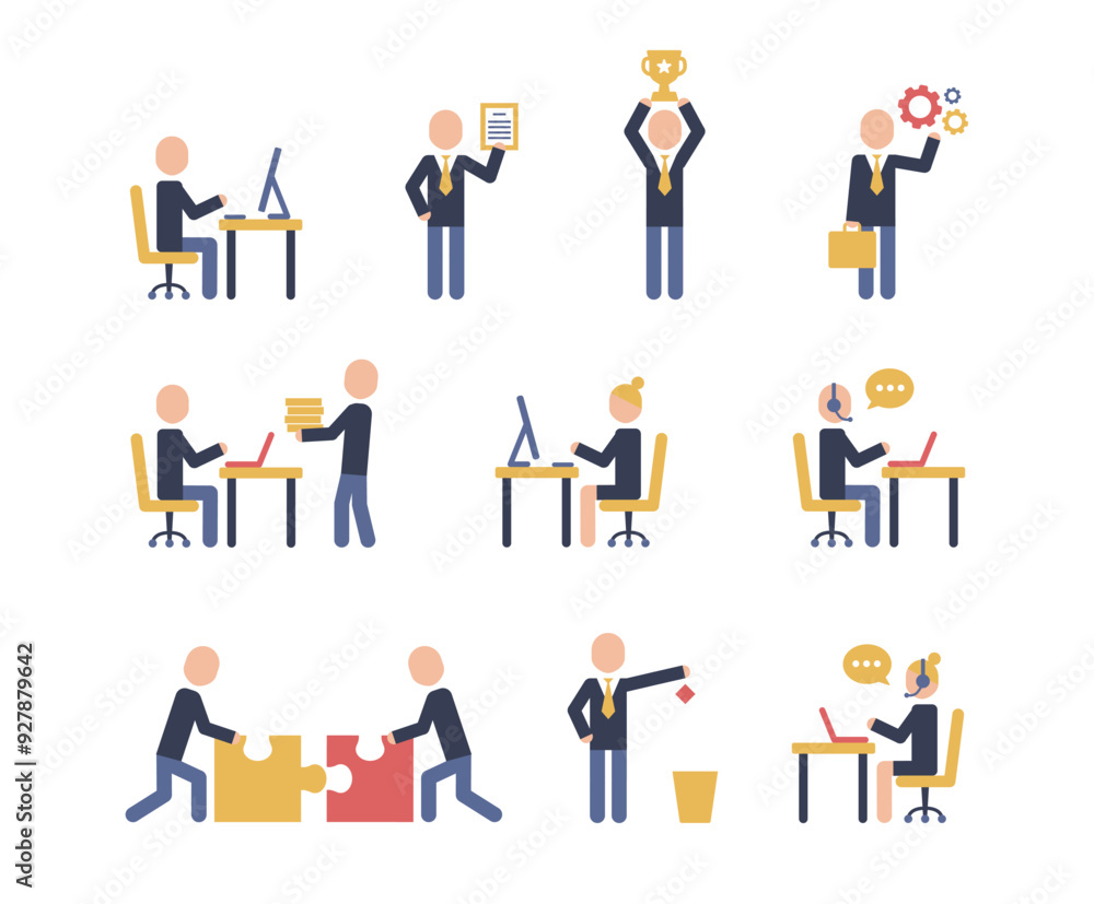 Business people icon pictograms. Leadership training, meeting and corporate career. Modern simple style pictogram concept. Blue color characters set. Simple material design for web and website. Business people icon pictograms. Leadership training, meeting and corporate career. Modern simple style pictogram concept. Blue color characters set. Simple material design for web and website.