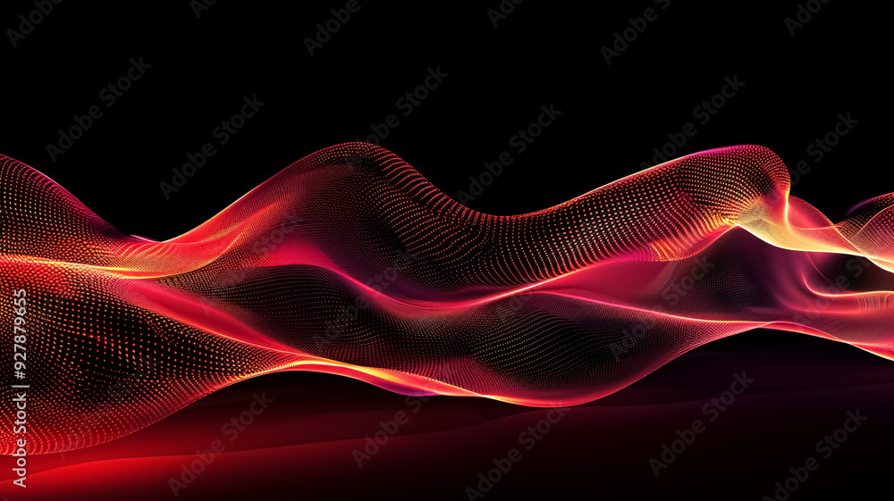 Red glowing abstract color gradient wave shape on black grainy background . glowing noise texture. Grainy gradient background.
Red glowing abstract color gradient wave shape on black grainy background . glowing noise texture. Grainy gradient background.