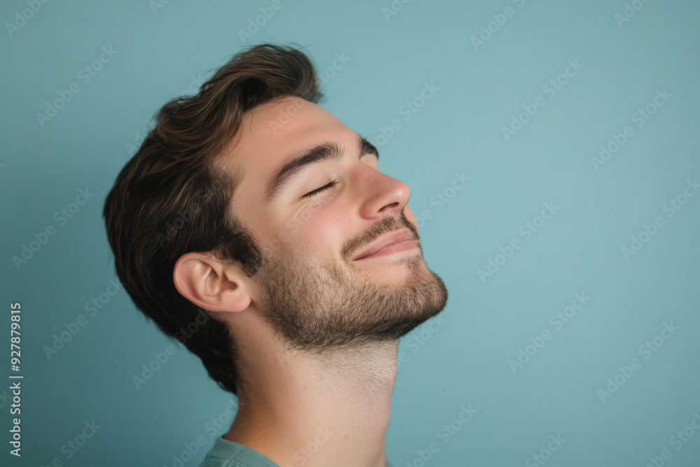 Fototapeta premium A close up of a man's face with his eyes closed